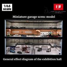 NUEIOVRW Diorama 1/64 Car Showroom Model City Garage Parking Lot Scene Model Toy