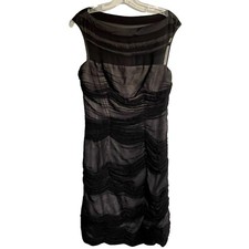 RUCH Cocktail Dress Black Ruched Bodycon Small 100% Silk Sleeveless Lined Glam