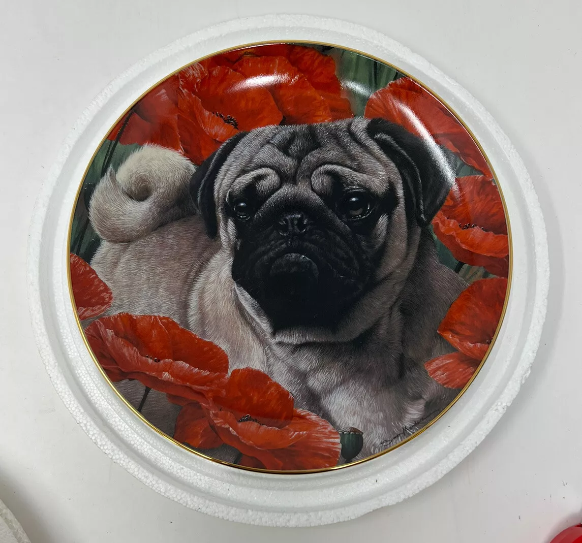 Danbury Mint Pug Limited Edition Plate POPPY LOVE by Simon Mendez