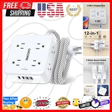 Elegant Surge Protector Power Strip - 5Ft Flat Plug with 8 Outlets & 4 USB Ports