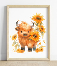 Cow Wall Art Print, Cute Highland Cow Wall Art Decor, Home Decor, Cow Art Print