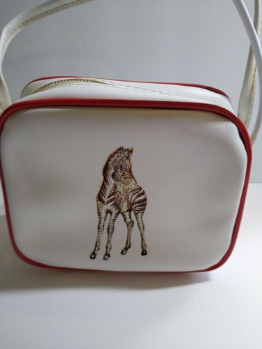 Childs Zebra Handbag White Red Vinyl Strap Purse Bag Vintage Retro Fashion - Picture 7 of 10