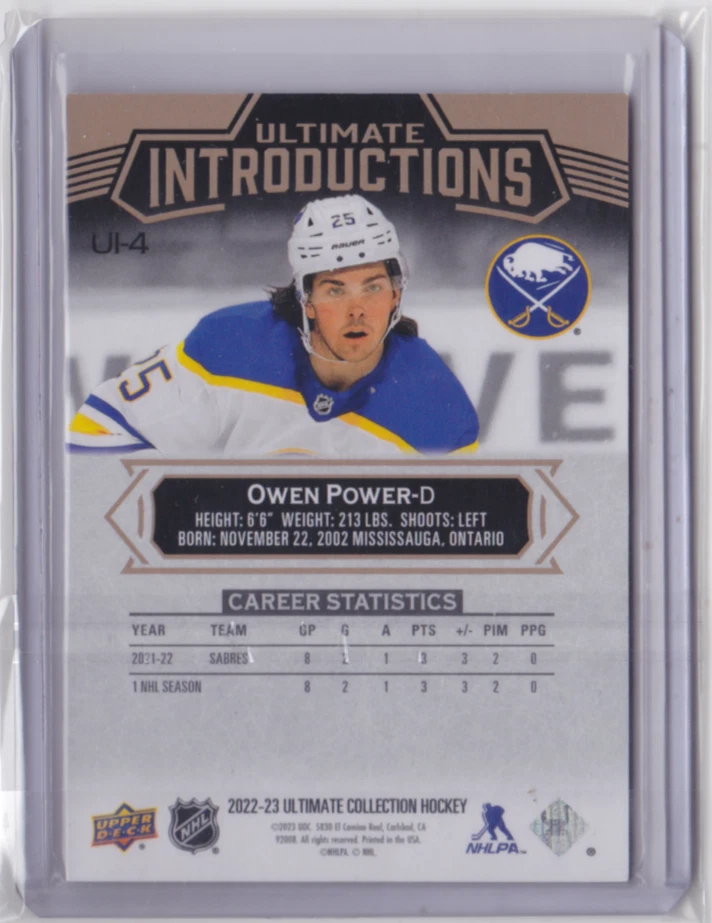 2022-23 UD ULTIMATE COLLECTION ULTIMATE INTRODUCTIONS OWEN POWER #UI-4 SABERS - Image 2 of 2