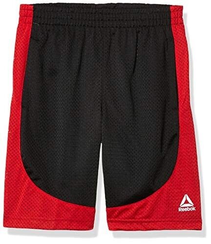 Pantalones cortos de baloncesto de malla para niños Reebok con bolsillos - negros y rojos - talla S (8) - nuevos con etiquetas - Imagen 1 de 4
