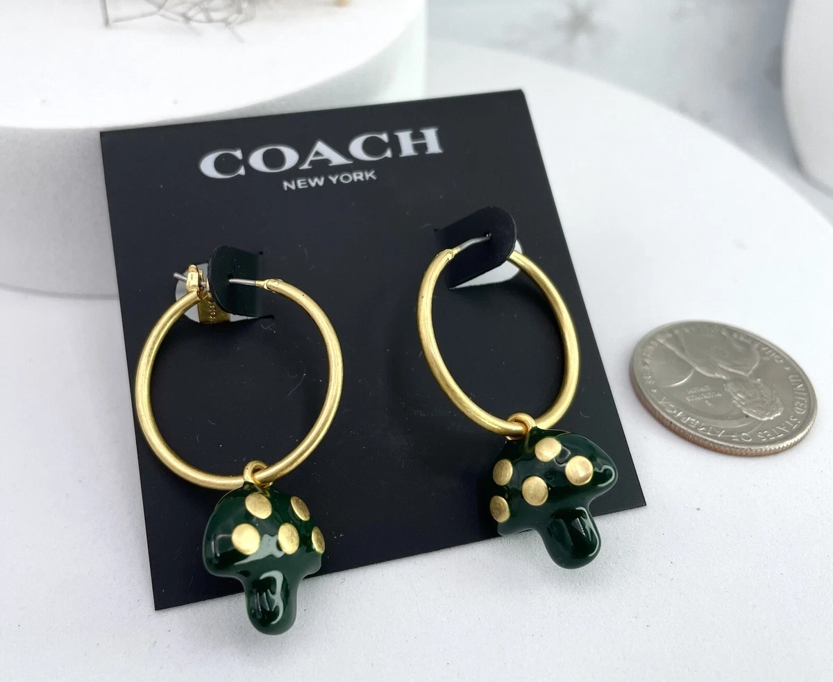 Coach Gold Tone Enamel Mushroom Hoop Drop Dangle Earrings eBay