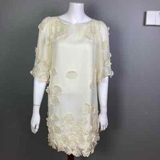 Hitherto BHLDN Anthropologie Dress Size 6 Ivory Sleeve Embroidered Flowers Jazz