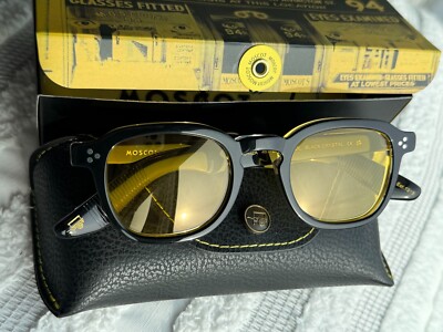 New Gift Set Moscot Momza Black Crystal Frame Yellow Polarized Lens Sunglasses