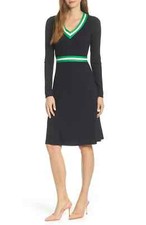 Women's 1901 Stripe Trim Sweater Dress, Size Medium - Blue