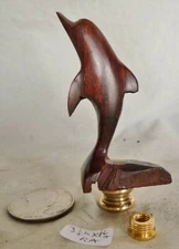 Lamp Finial Hand Carved WOOD ART Dolphin Porpoise Fish    3 1/2" h x 1 1/2"w (RA