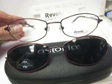 NEW Revolution Eyeglass Frame W/ Magnet sun shade REV455  RDLS  53-17-140 w/case