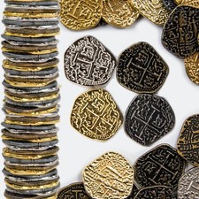 Beverly Oaks 100 Metal Pirate Coins - Gold Silver Spanish Doubloon Replicas