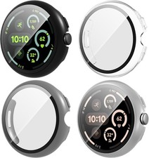 4-Pack Protective Bumper Case with HD Tempered Glass for Google Pixel Watch 3 45