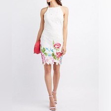 White embroidered lace halter butterfly back floral dress size medium