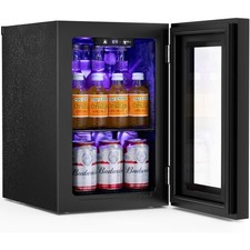 18L Beverage Refrigerator Cooler 24Can, Mini Fridge with Quiet Compressor, LED