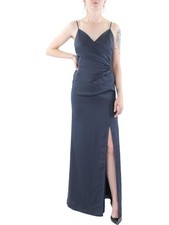 AQUA FORMAL Womens Navy Lined Self Tie Open Back Zippe Spaghetti Strap Dress 4