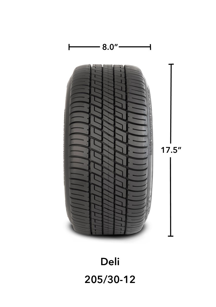(4) Golf Cart 205/30-12 Deli Low Profile Tires on 12x7 Matte Black Beast Wheels