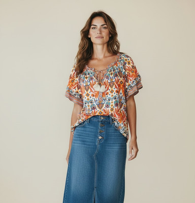 Rose + Olive Boho Peasant Hippie Festival Tassel Cottagecore Flowy Blouse 1X