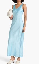 Vince XL Womens Dress Light Lagoon Satin V Neck Bias Sleeveless Slip Maxi 425