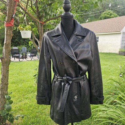 Marc New York Andrew Marc Women's Black Button Belted Mid-Length Trench Coat M