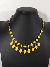 Charming Charlie Reversable Necklace Yellow Purple Enamel Statement Gold Tone 20