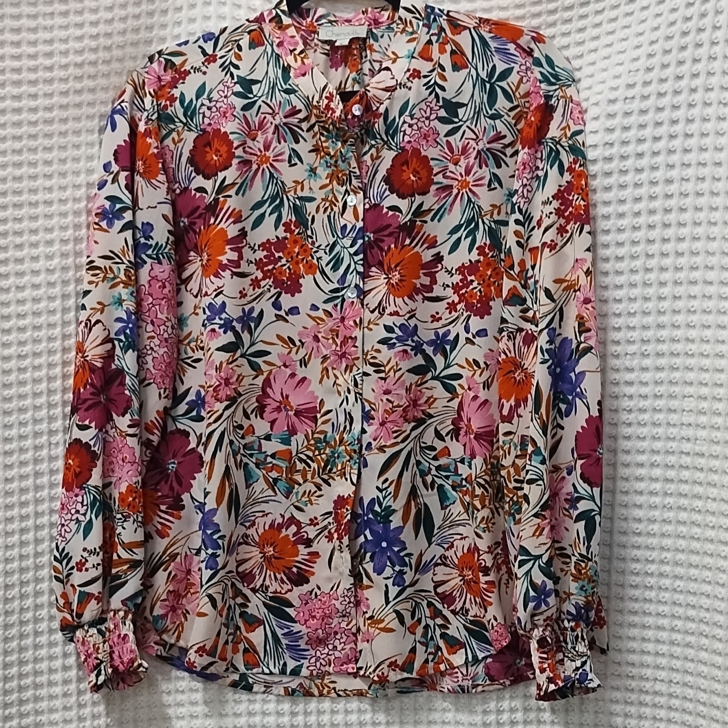 Chenault Multicolor Floral Collared Button Blouse… - image 1