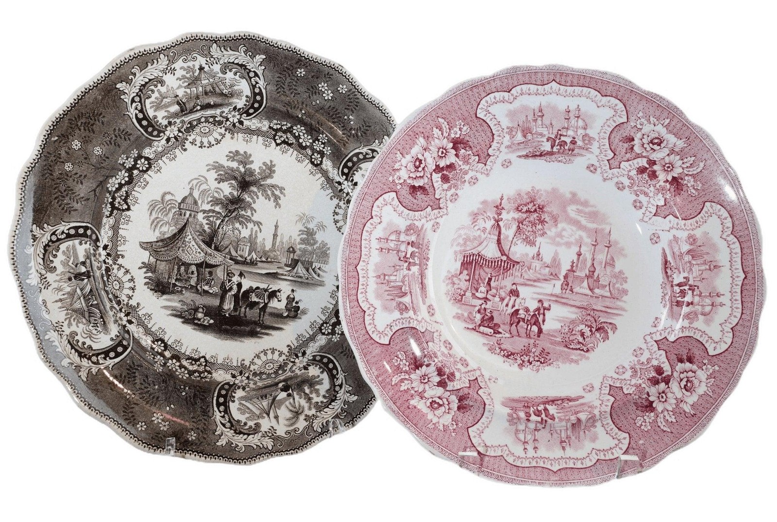 c1840 Orientalist Transferware Arabic Scenes Adams Palestine soup plate and w