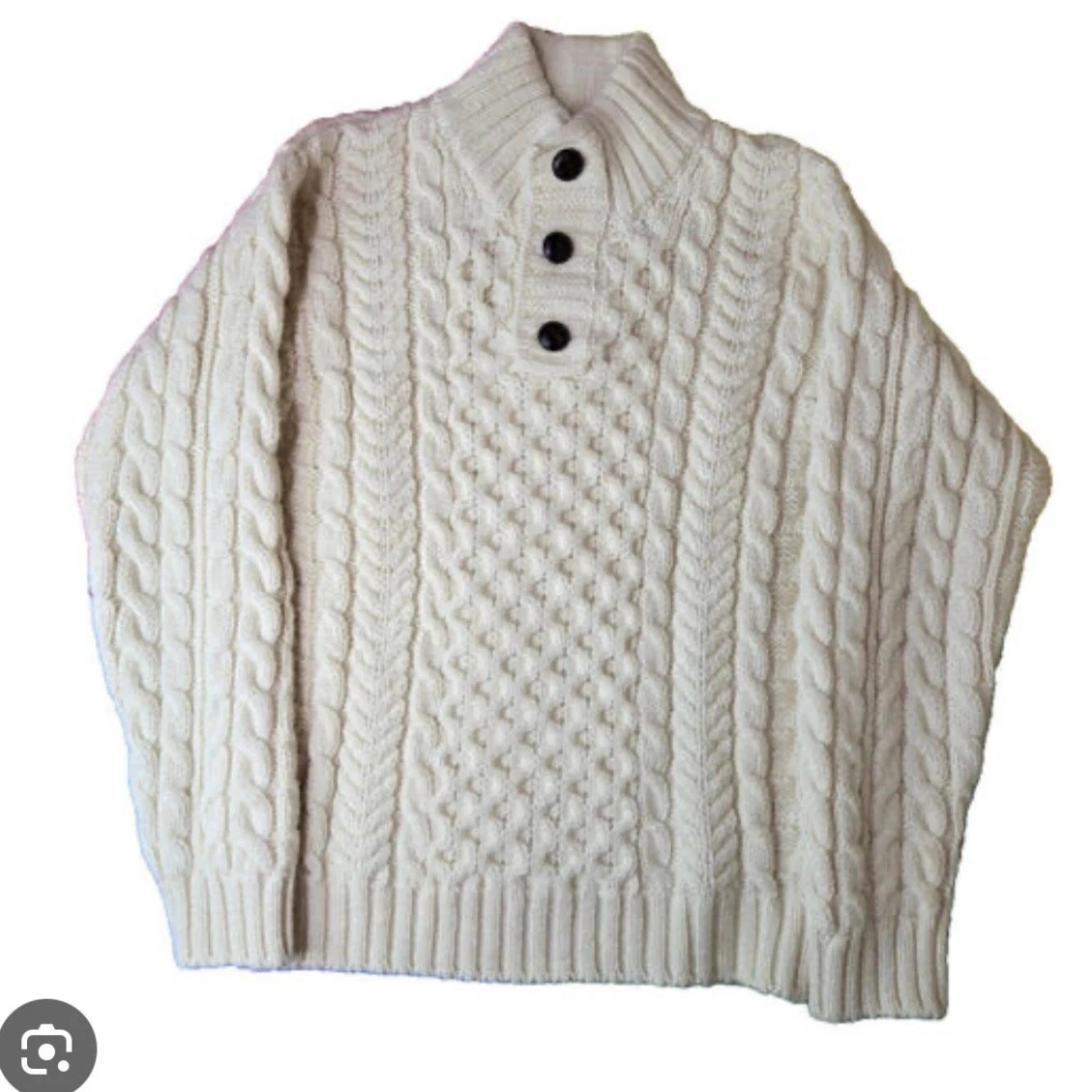 Vintage 90s L.L. bean cream 100% wool cable knit fisherman's sweater