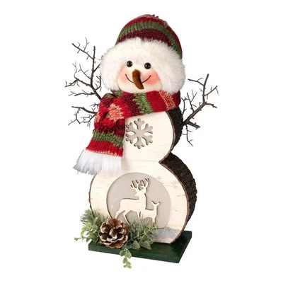 Weihnachtsdeko Beleuchtete LED Holzfigur Schneemann - neu 40 cm hoch - Bild 1 von 2