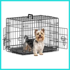 24 Inch Double Door Small Dog Crate with Divider Panel and Leak- Proof Pan Tr...