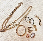 Vintage Mixed Costume Jewelry Gold-Tone Necklace Bracelet Earrings & Cameo Pins