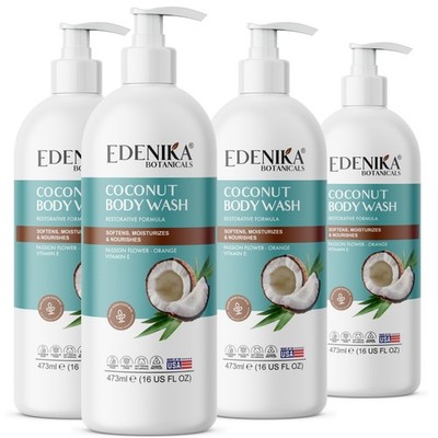 Edenika 4 Pack Natural Coconut Oil Body Wash Refreshing Hydrating Value Wholesal