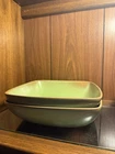 Set of 2 Vintage Frankoma Square 8.75” Bowls In Prairie Green - CHIP ON RIM