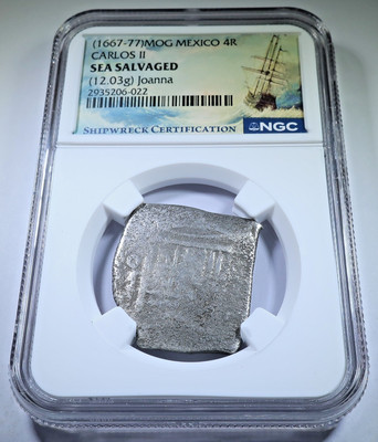 NGC Joanna Shipwreck 1667-1677 Mexico 4 Reales Genuine 1600's
