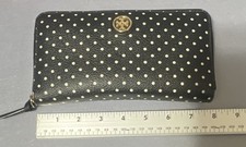 Tory Burch Women's Black/White Polka Dot Zip-Around Wristlet Wallet Logo