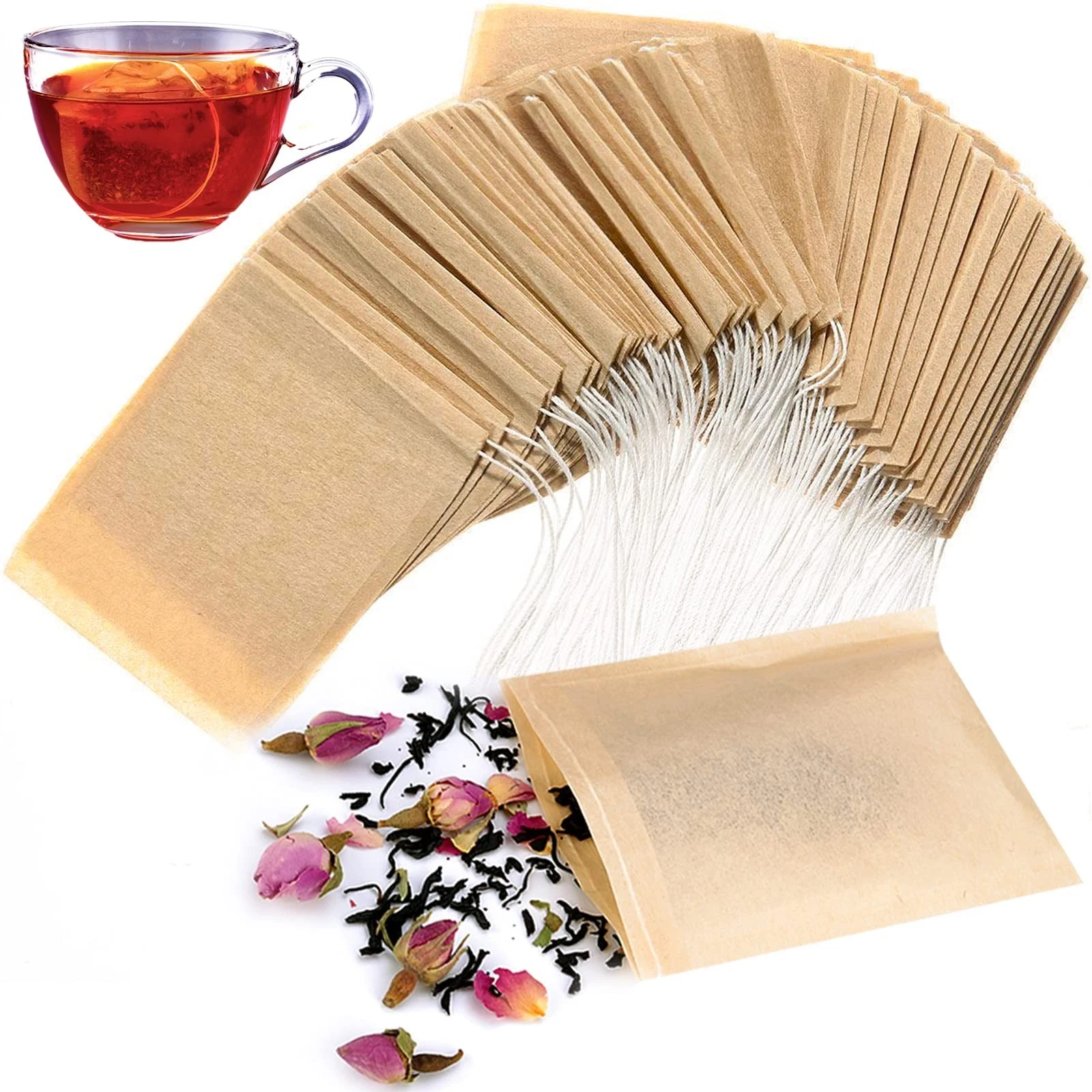 300PCS Disposable Tea Filter Bags with Drawstring | 100% Natural & Safe Loose...