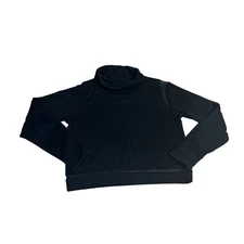 Alo Yoga Black Turtleneck Mesh Trim Cropped Long Sleeve Sweatshirt Top L