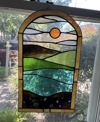 Handmade Stained Glass Landscape Window Panel Sun-catcher,  18 x 11 