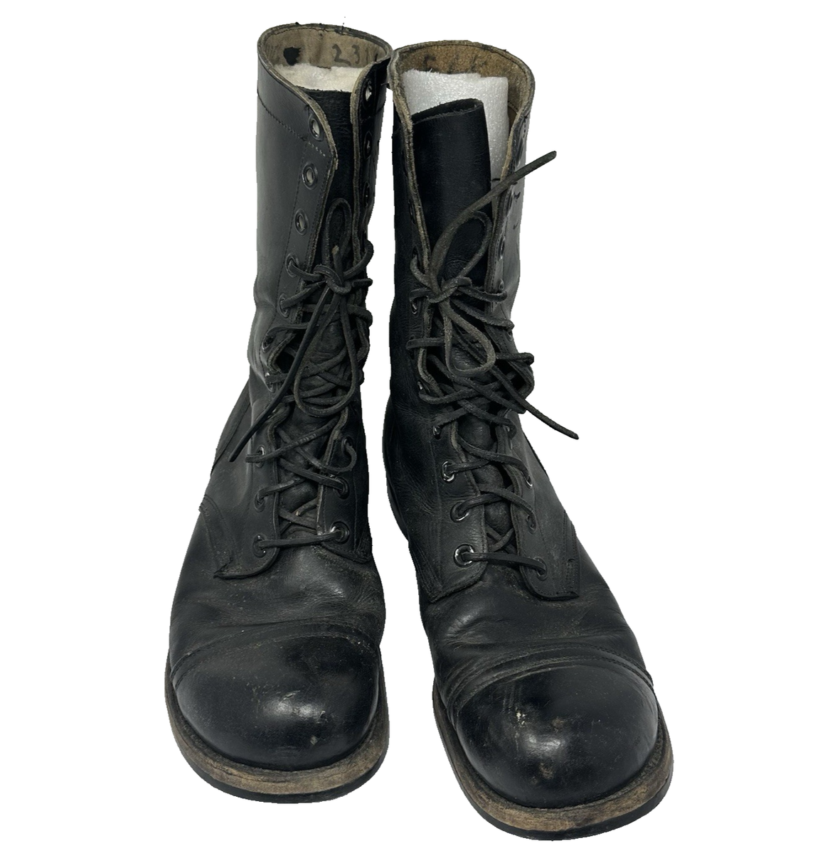 Official Military Boots 1988 Black Lace front whimseygoth punk unisex vintage 80s 1983 Dated Vtg Black Leather Combat Boots Lace up Ankle  main image 4