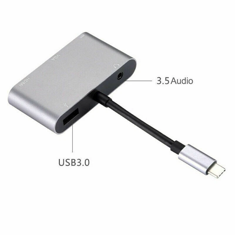 Type C to HDMI/VGA/USB 3.0/3.5mm Audio/USB-C PD Port 5 in1 Adapter Converter Hub - Image 4 of 4