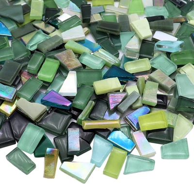 1.1LB Green Mixed Irregular Glass Scraps Mosaic Tiles for Crafts - Hand-Cut Mosa - Image 1 of 4