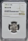 NGC MS 63 FB (Full Bands) - 1941 D Mercury Silver Dime. Huge Under-Grade? A1510.