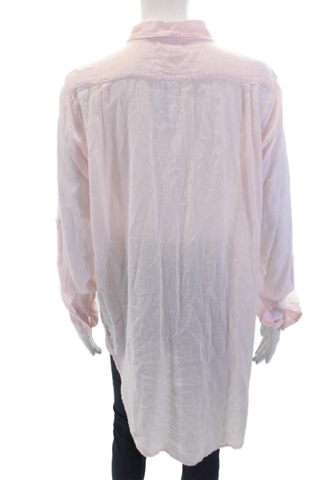 Blusa transparente con botones de manga larga de algodón rosa talla 02 Sundry para mujer Foto 3 de 4
