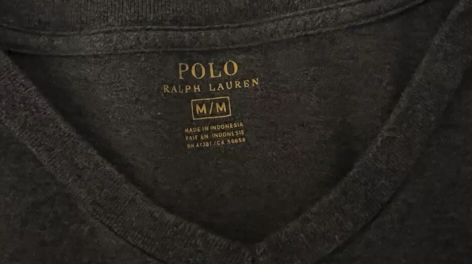 PONY Polo Ralph Lauren verde oliva maglietta scollo a V uomo con frangia arancione taglia M