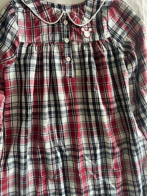 Disney Parks Mickey Mouse 7/8 Christmas Holiday Plaid Flannel Night Gown Girls - Image 2 of 4
