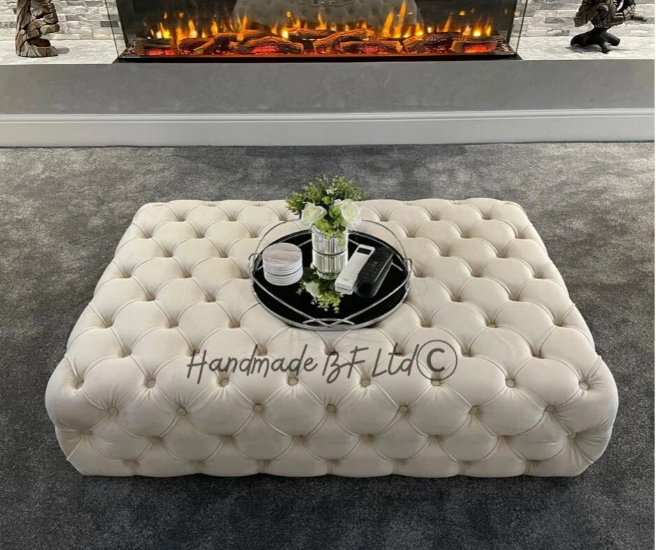 Square Coffee Table Chesterfield Upholstered Footstool Pouffe Foot Stool Seat - Image 2 of 4