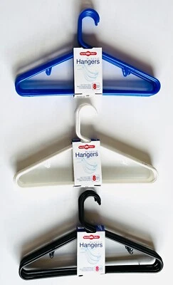 HOME STORAGE PLUS 8 Pc Hangers Plastic Clothing Hangers Strong High Quality Standard Size 3 Color