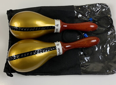 Maracas Leather, Professional, Painted Gold & Black With Carry Bag