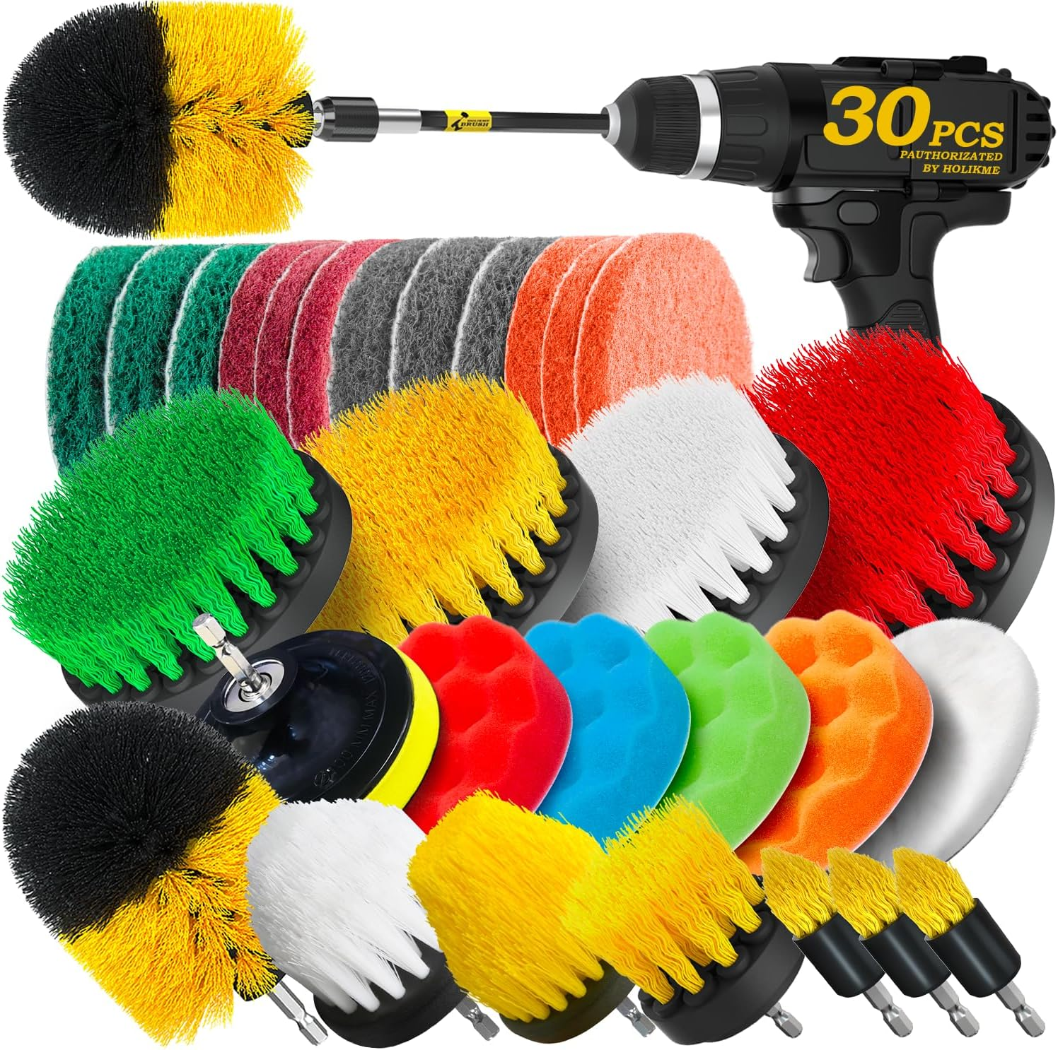 30-Piece Drill Brush Scrubber Set with Pads & Sponge for Deep Cleaning