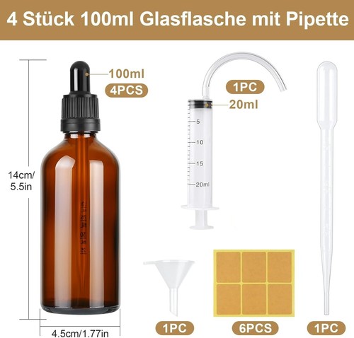 4Pcs 100ml Amber Glass Pipette Dropper Bottle Oils Aromatherapy Eye Drops Bottle - Picture 2 of 6