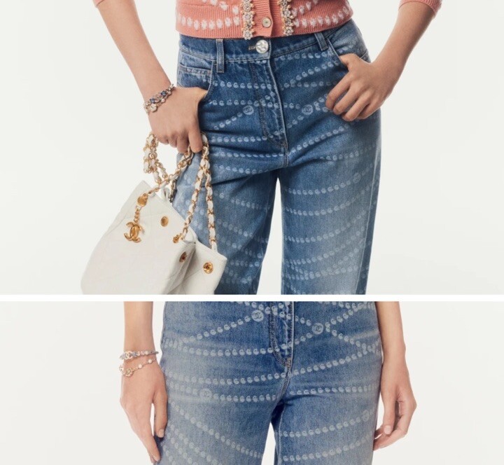 ココビーチ 25S◆送料込【CHANEL】トップ Printed Washed Denim Dress - Printed washed denim, light pink & white — Fashion
